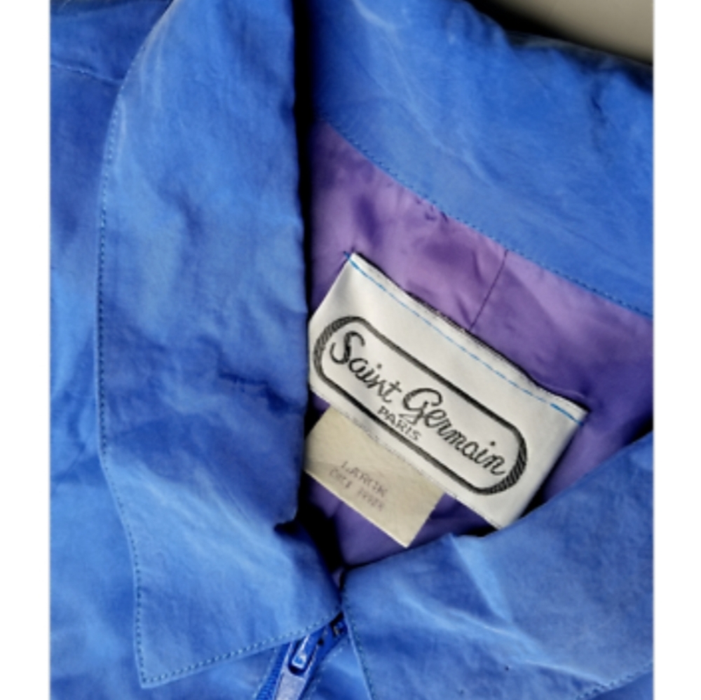Saint Germain Paris Large Windbreaker Jacket Vintage Boxy 80's 90s Zip Up Blue - Picture 4 of 5